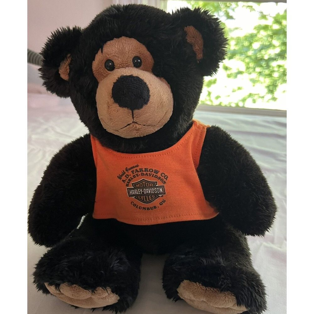 Harley Davidson 2003 Plush Bear 13 in. Orange Tshirt A D Farrow Co, Columbus‎ Oh